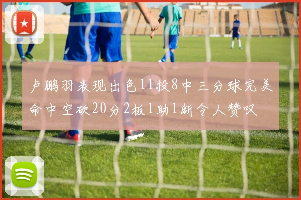 卢鹏羽表现出色11投8中三分球完美命中空砍20分2板1助1断令人赞叹
